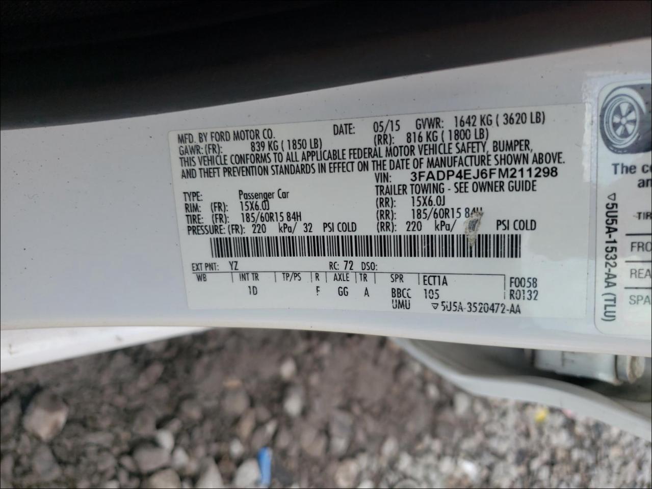 Photo 10 from auction – 2015 FORD FIESTA SE with VIN 3FADP4EJ6FM211298