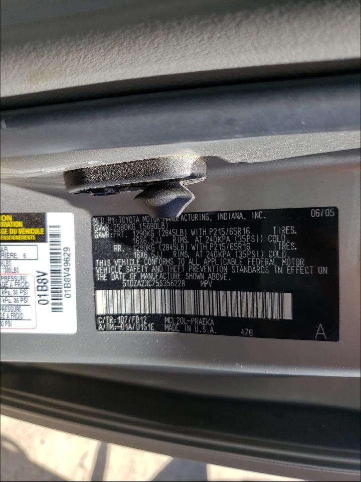 Photo 10 from auction – 2005 TOYOTA SIENNA CE with VIN 5TDZA23C75S356228