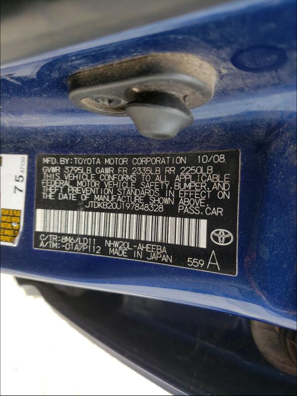 Photo 10 from auction – 2009 TOYOTA PRIUS with VIN JTDKB20U197848328
