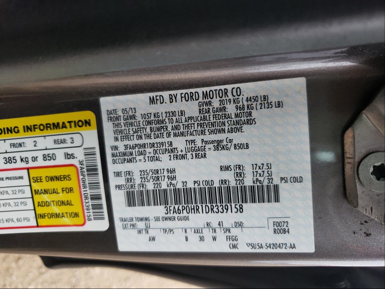 Photo 10 from auction – 2013 FORD FUSION with VIN 3FA6P0HR1DR339158