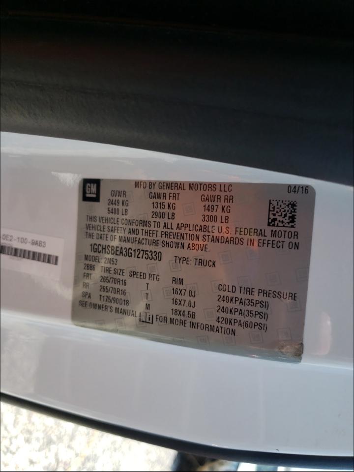 Photo 10 from auction – 2016 CHEVROLET COLORADO with VIN 1GCHSBEA3G1275330