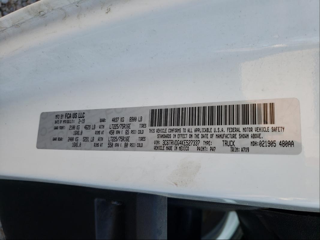 Photo 10 from auction – 2019 RAM PROMASTER with VIN 3C6TRVDG4KE527337