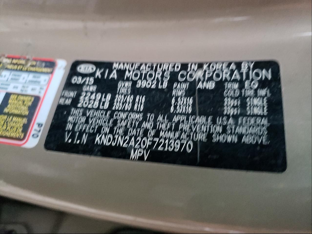 Photo 10 from auction – 2015 KIA SOUL with VIN KNDJN2A20F7213970