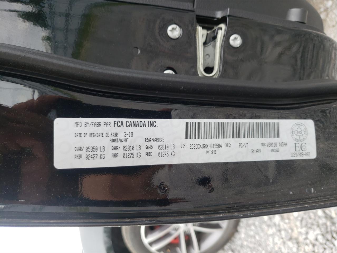 Photo 10 from auction – 2019 DODGE CHARGER SX with VIN 2C3CDXJGXKH619584