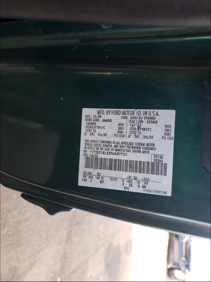 Photo 10 from auction – 1999 FORD F150 with VIN 1FTRX18LXXNA87751