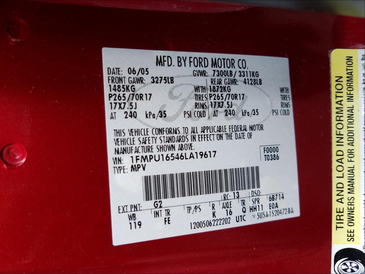 Photo 10 from auction – 2006 FORD EXPEDITION with VIN 1FMPU16546LA19617