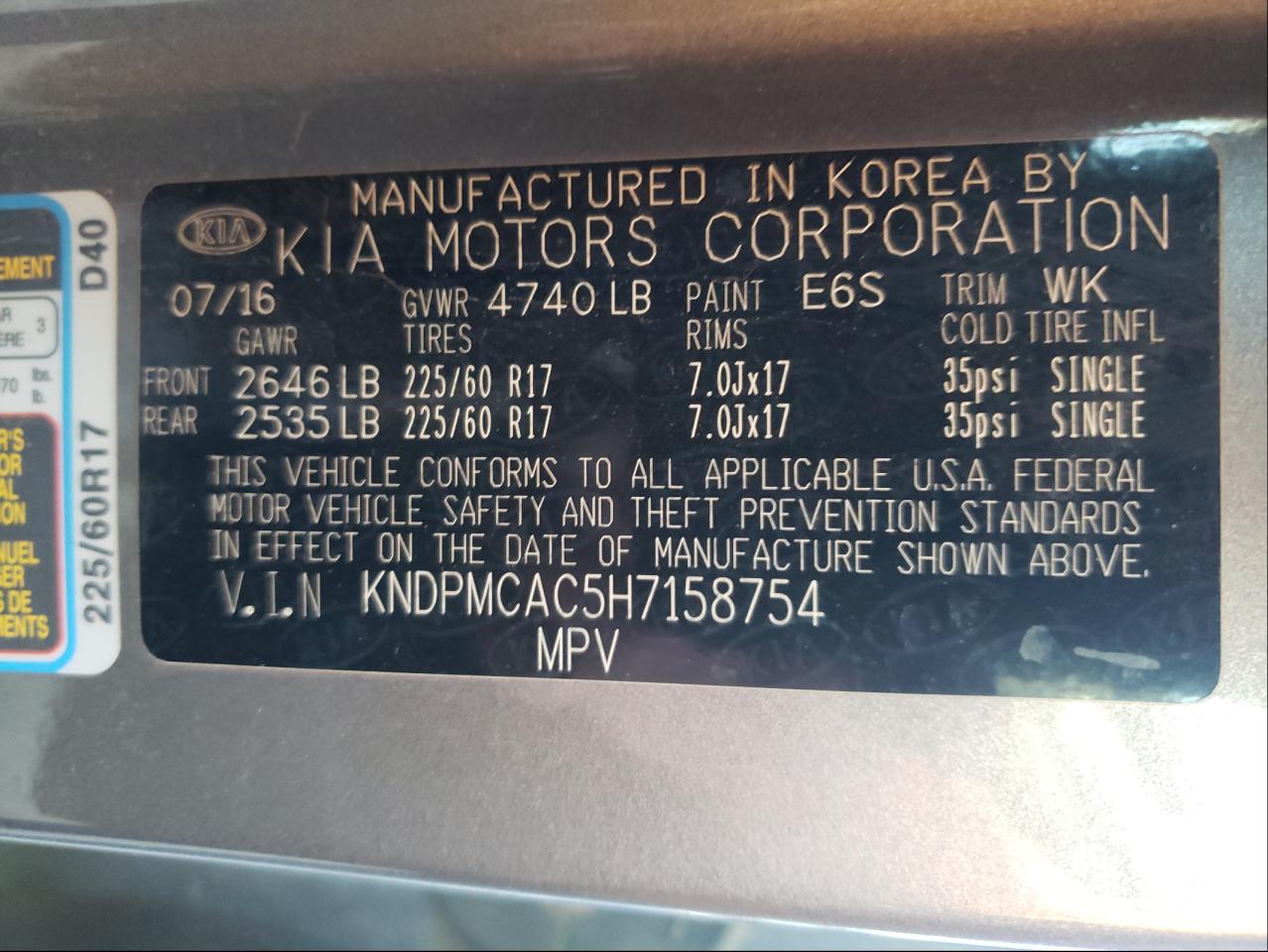 Photo 10 from auction – 2017 KIA SPORTAGE L with VIN KNDPMCAC5H7158754