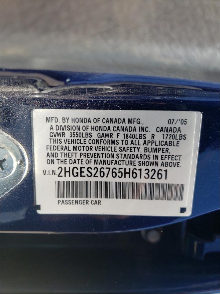 Photo 10 from auction – 2005 HONDA CIVIC EX with VIN 2HGES26765H613261