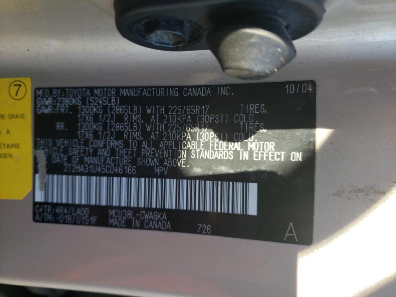 Photo 10 from auction – 2005 LEXUS RX 330 with VIN 2T2HA31U45C046166