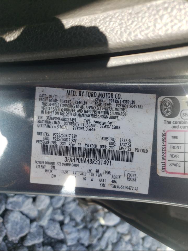 Photo 10 from auction – 2011 FORD FUSION SE with VIN 3FAHP0HA4BR331491