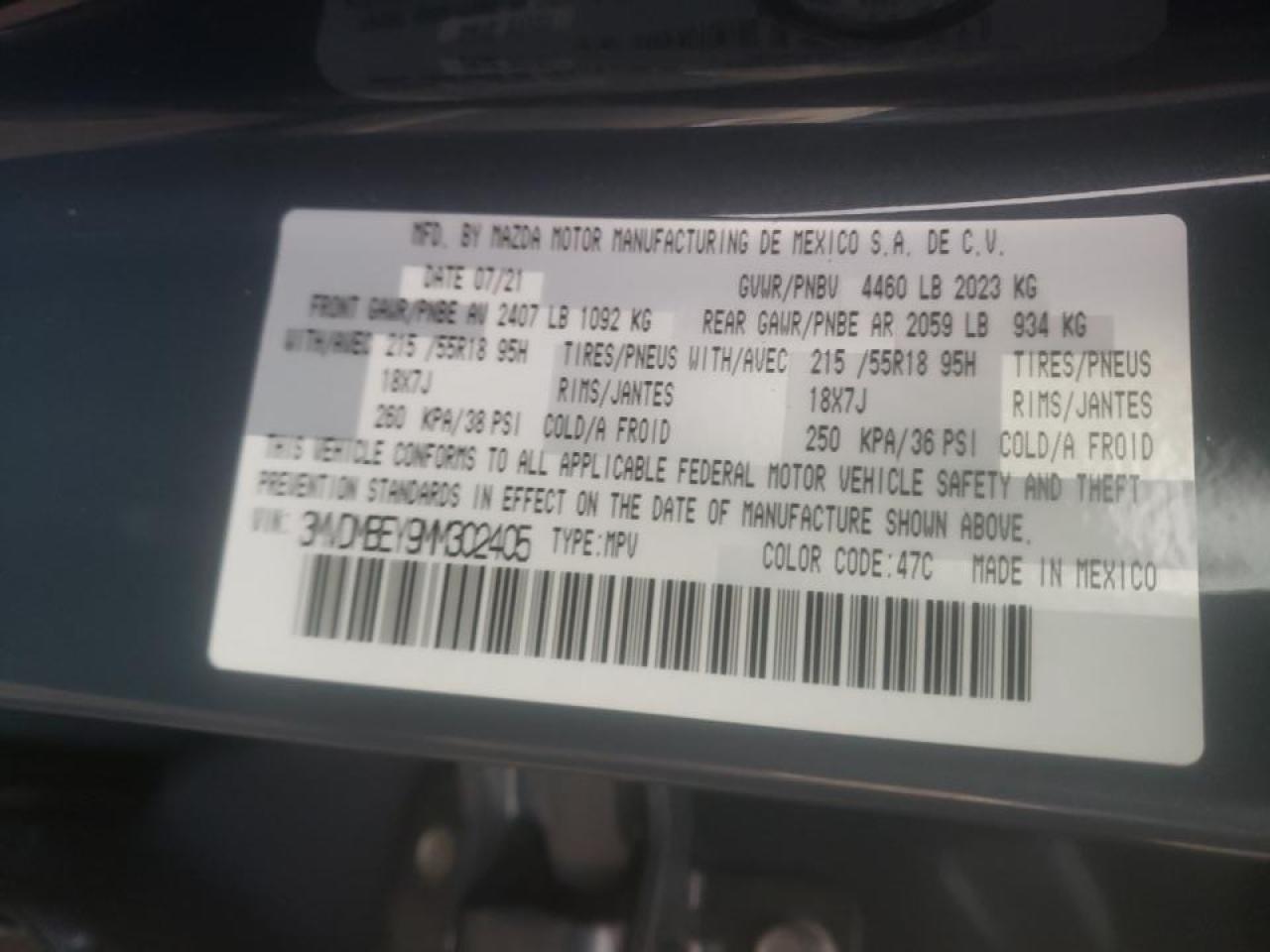 Photo 10 from auction – 2021 MAZDA CX-30 PREM with VIN 3MVDMBEY9MM302405