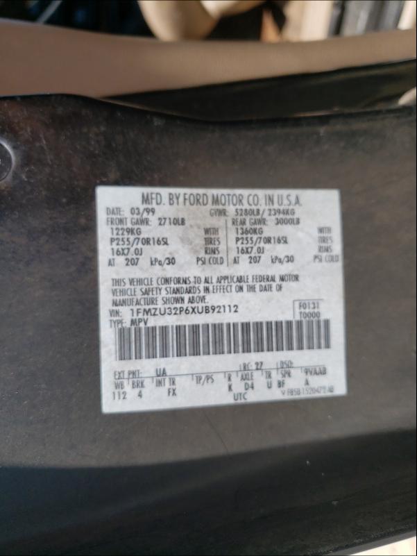 Photo 10 from auction – 1999 FORD EXPLORER with VIN 1FMZU32P6XUB92112
