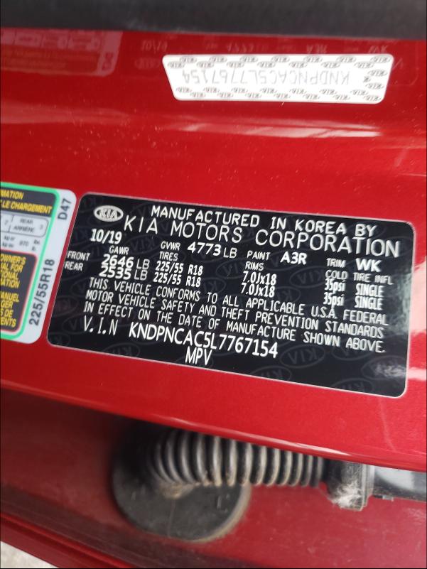 Photo 10 from auction – 2020 KIA SPORTAGE E with VIN KNDPNCAC5L7767154