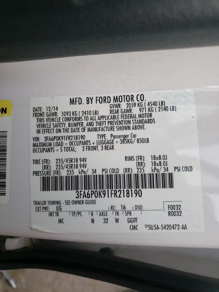 Photo 10 from auction – 2015 FORD FUSION TIT with VIN 3FA6P0K91FR218190