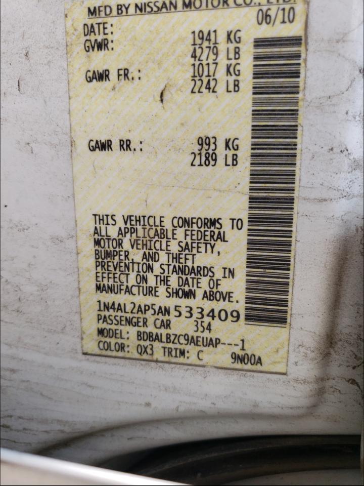Photo 10 from auction – 2010 NISSAN ALTIMA BAS with VIN 1N4AL2AP5AN533409