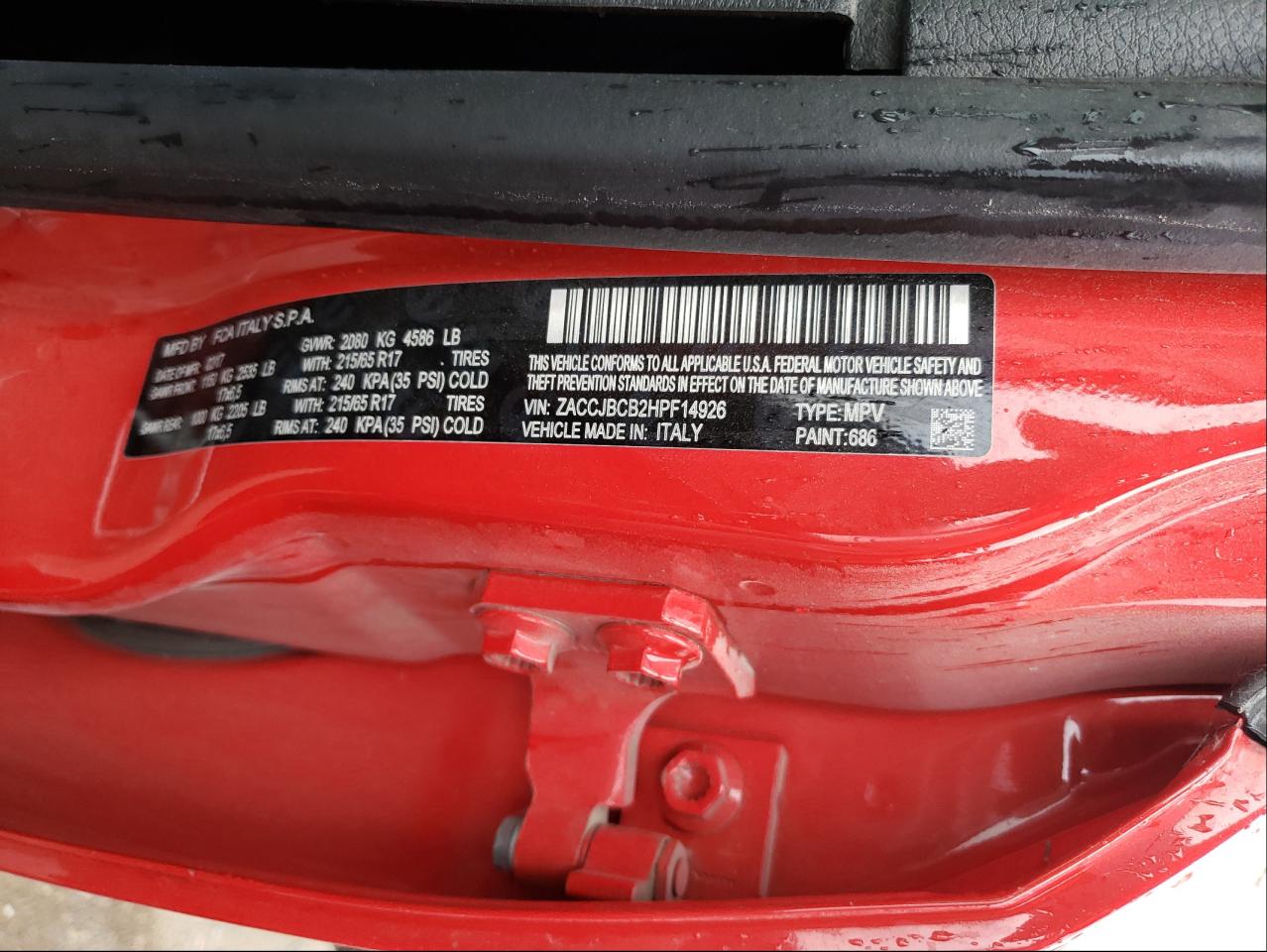 Photo 10 from auction – 2017 JEEP RENEGADE T with VIN ZACCJBCB2HPF14926