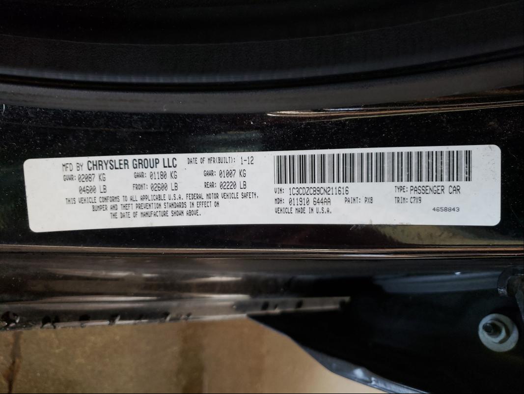 Photo 10 from auction – 2012 DODGE AVENGER SX with VIN 1C3CDZCB9CN211616