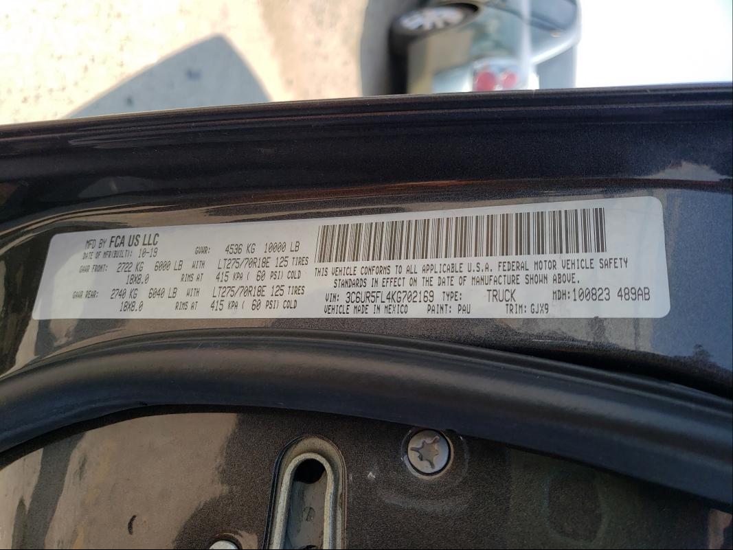 Photo 10 from auction – 2019 RAM 2500 LARAM with VIN 3C6UR5FL4KG702169