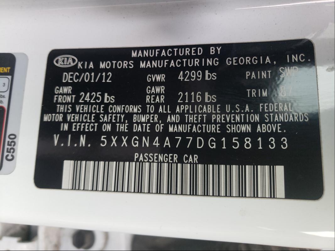 Photo 10 from auction – 2013 KIA OPTIMA EX with VIN 5XXGN4A77DG158133