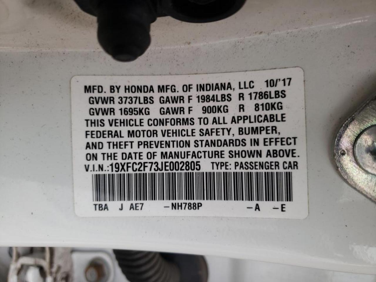 Photo 10 from auction – 2018 HONDA CIVIC EX with VIN 19XFC2F73JE002805