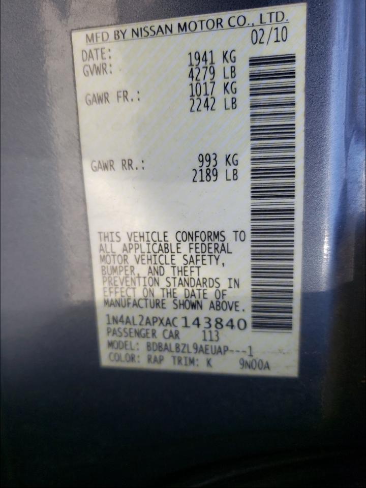 Photo 10 from auction – 2010 NISSAN ALTIMA BAS with VIN 1N4AL2APXAC143840