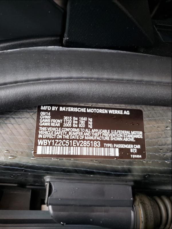 Foto 10 de la subasta – 2014 BMW I3 BEV con VIN WBY1Z2C51EV285183