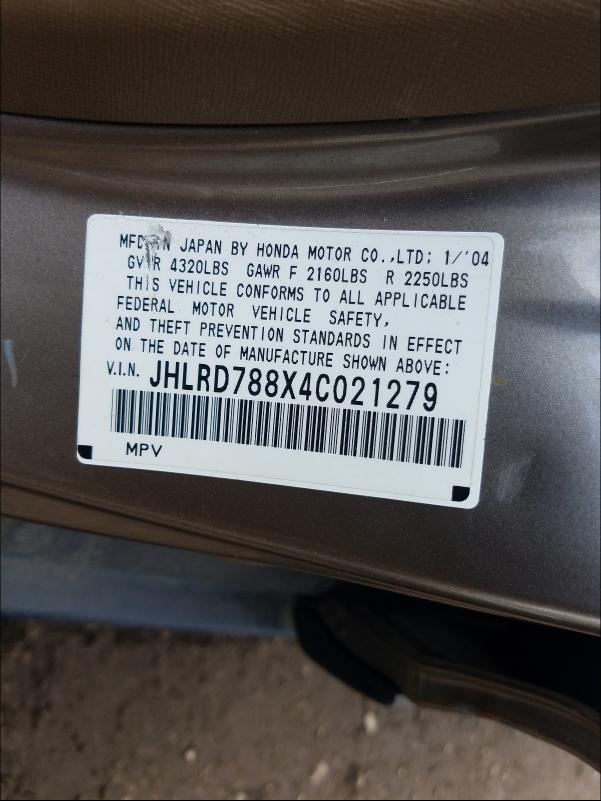 Photo 10 from auction – 2004 HONDA CR-V EX with VIN JHLRD788X4C021279