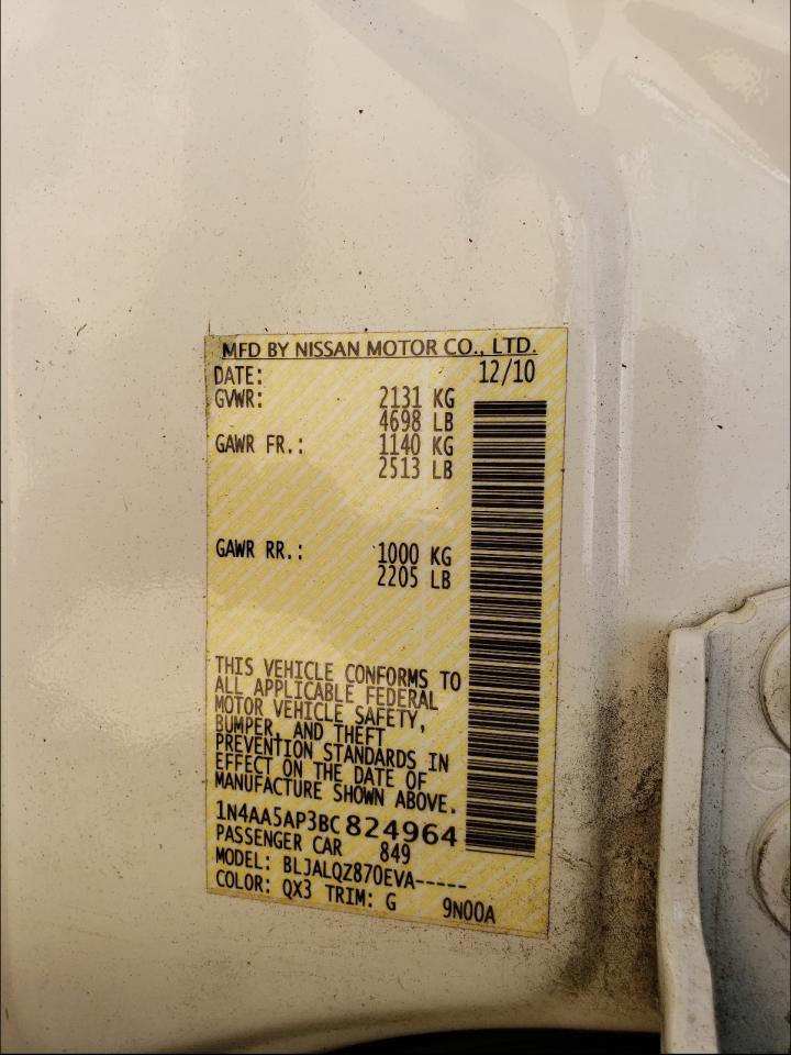 Photo 10 from auction – 2011 NISSAN MAXIMA S with VIN 1N4AA5AP3BC824964
