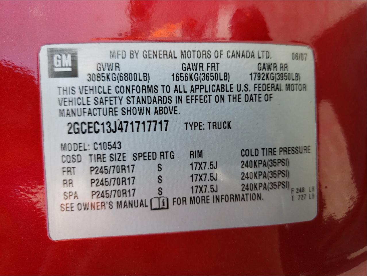 Photo 10 from auction – 2007 CHEVROLET SILVERADO with VIN 2GCEC13J471717717