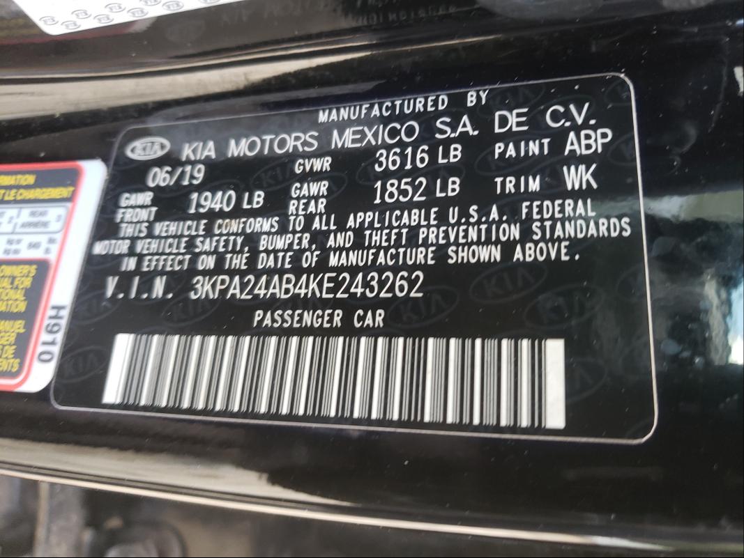 Photo 10 from auction – 2019 KIA RIO S with VIN 3KPA24AB4KE243262