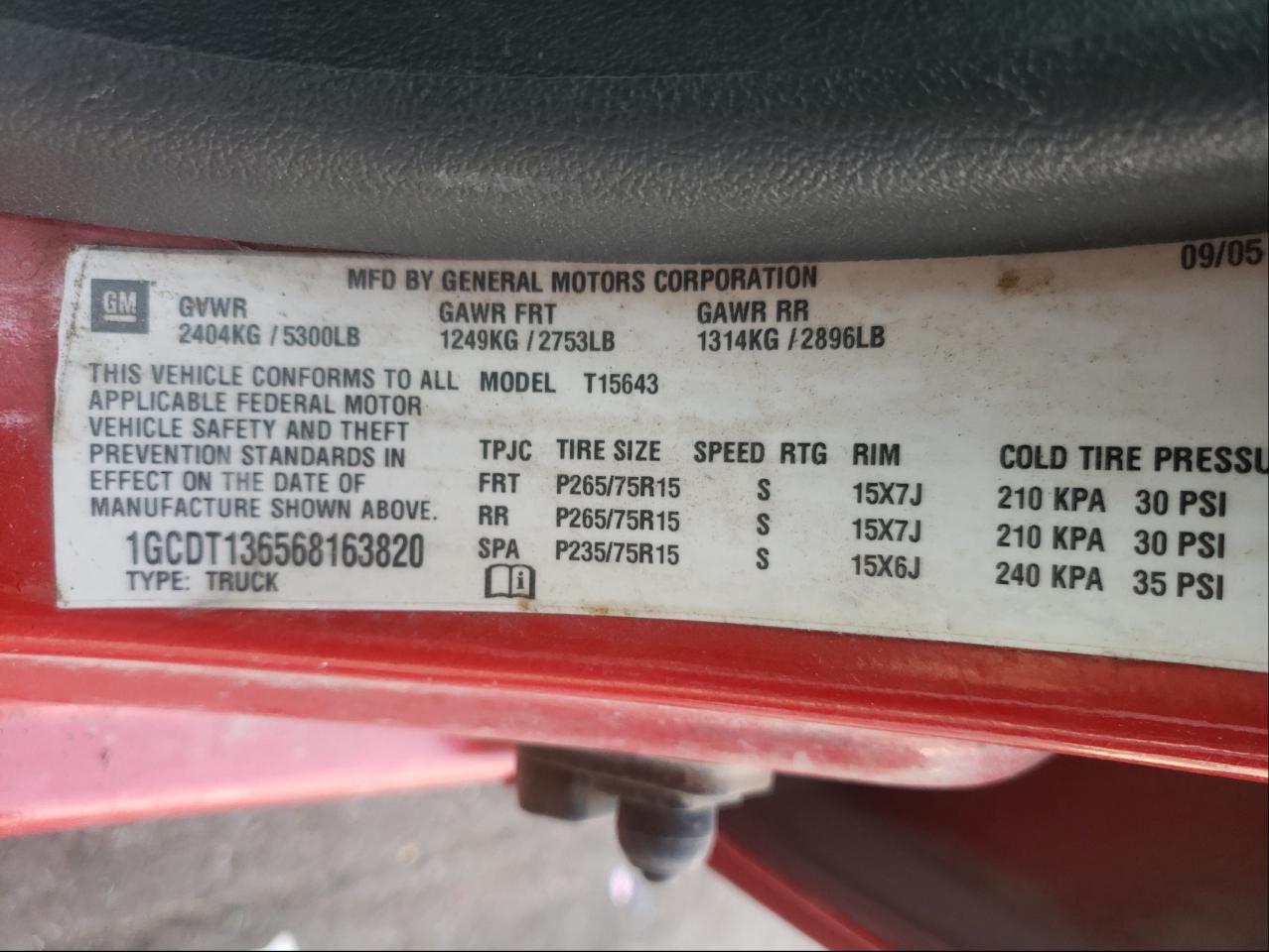 Photo 10 from auction – 2006 CHEVROLET COLORADO with VIN 1GCDT136568163820