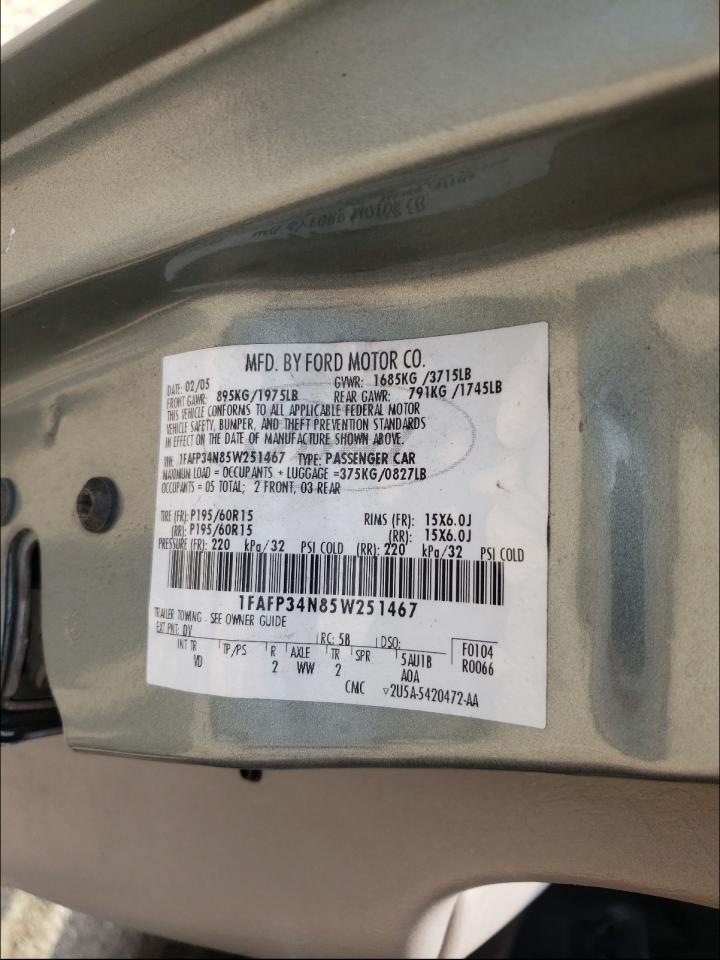 Photo 10 from auction – 2005 FORD FOCUS ZX4 with VIN 1FAFP34N85W251467