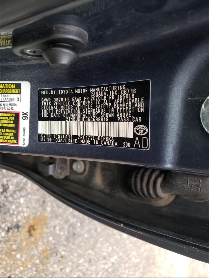 Photo 10 from auction – 2016 TOYOTA COROLLA L with VIN 2T1BURHE5GC698848