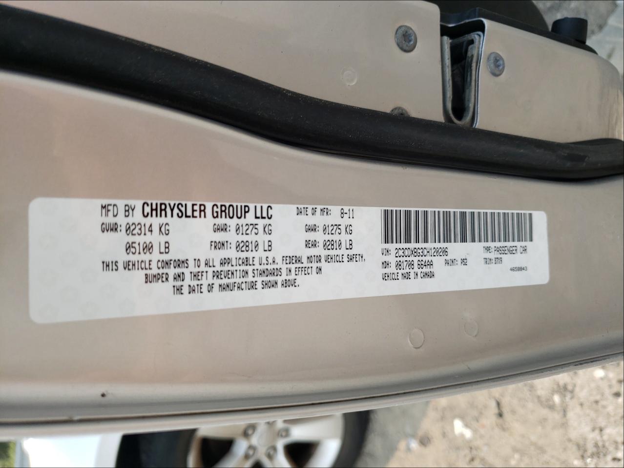 Photo 10 from auction – 2012 DODGE CHARGER SE with VIN 2C3CDXBG3CH120206