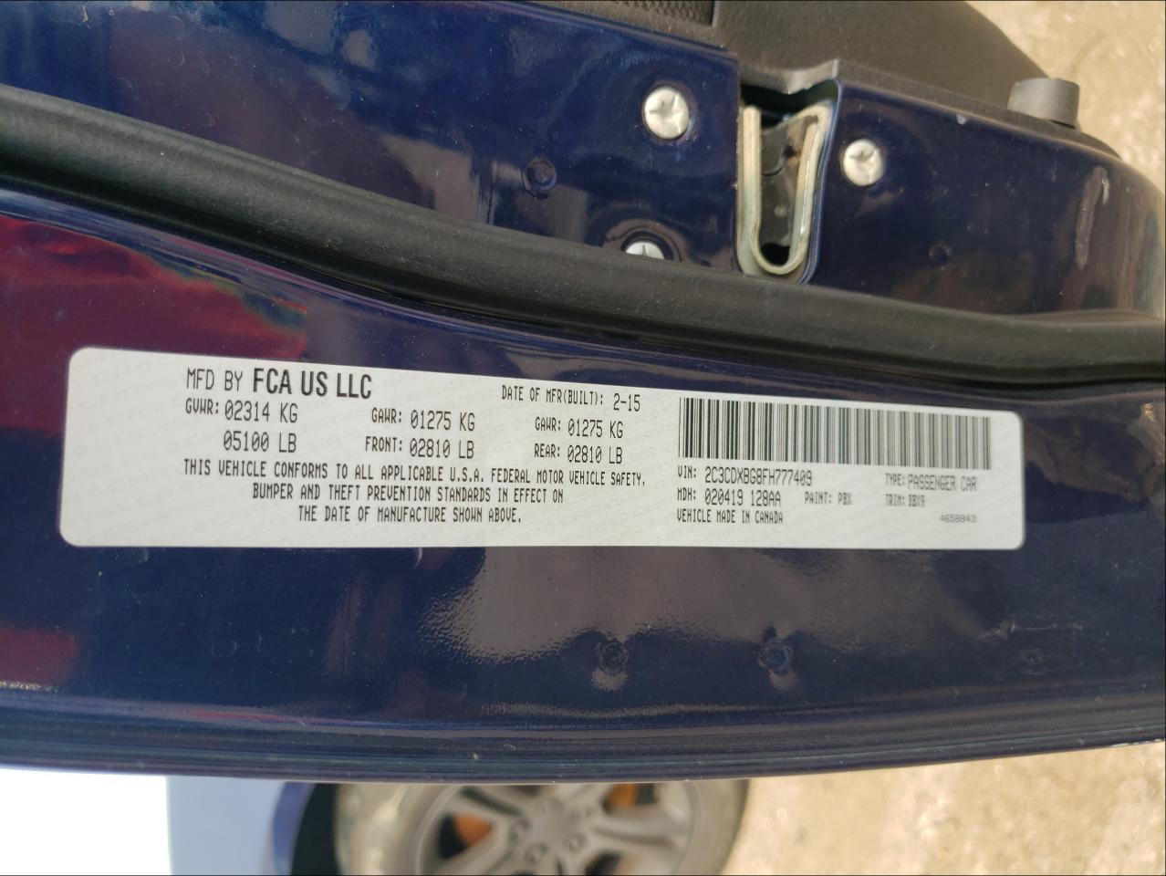 Photo 10 from auction – 2015 DODGE CHARGER SE with VIN 2C3CDXBG8FH777409