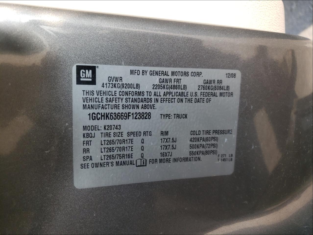 Photo 10 from auction – 2009 CHEVROLET SILVERADO with VIN 1GCHK63669F123828