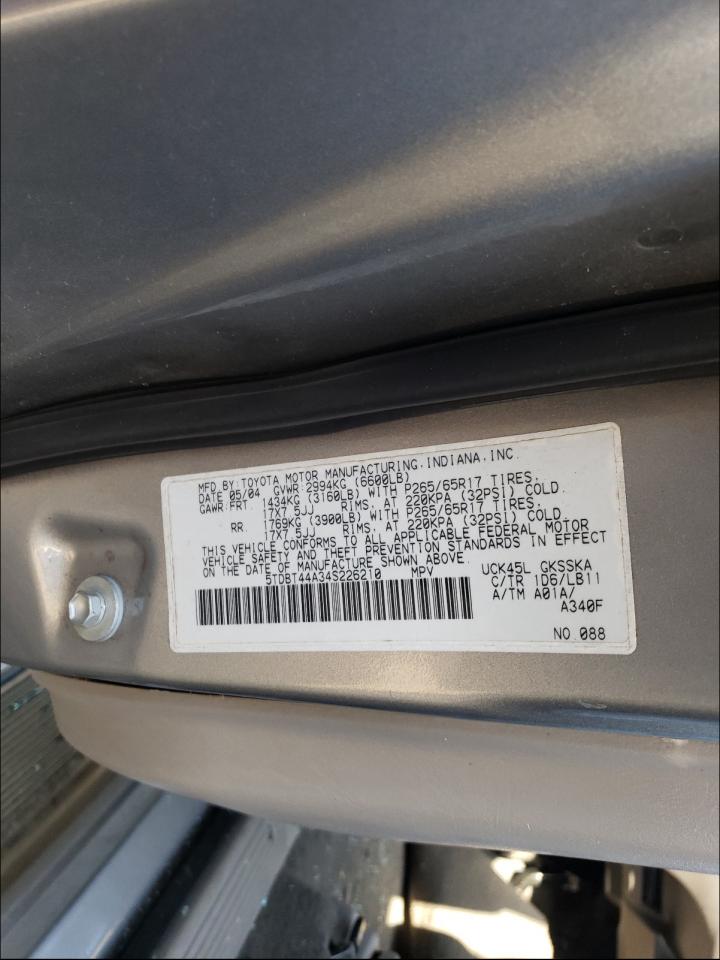 Photo 10 from auction – 2004 TOYOTA SEQUOIA SR with VIN 5TDBT44A34S226210