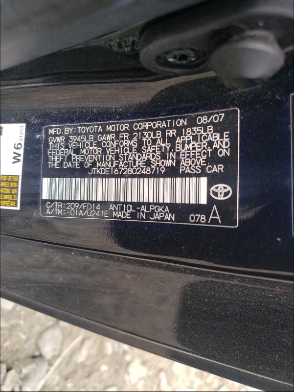 Photo 10 from auction – 2008 SCION TC with VIN JTKDE167280248719
