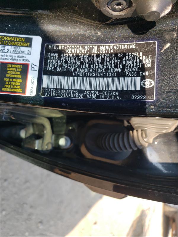 Photo 10 from auction – 2014 TOYOTA CAMRY L with VIN 4T1BF1FK3EU411331