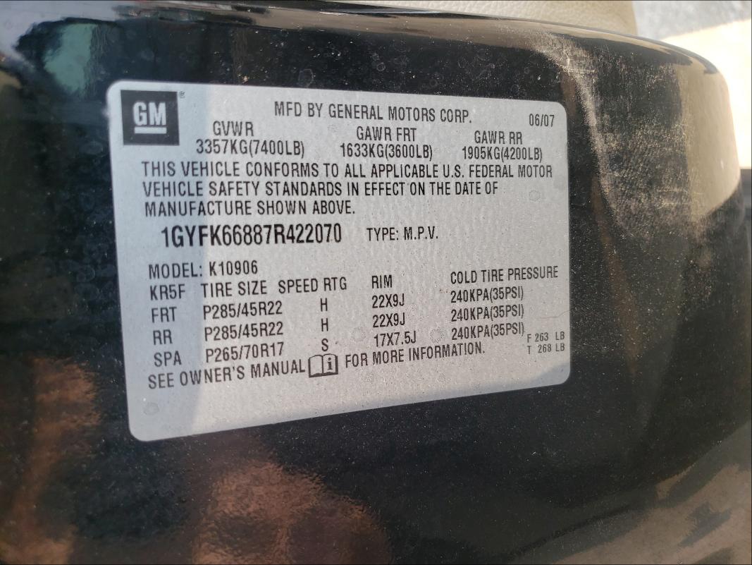 Photo 10 from auction – 2007 CADILLAC ESCALADE E with VIN 1GYFK66887R422070