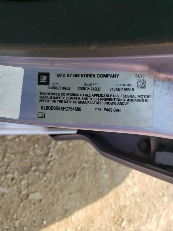 Photo 10 from auction – 2015 CHEVROLET SPARK LS with VIN KL8CB6S9XFC764685