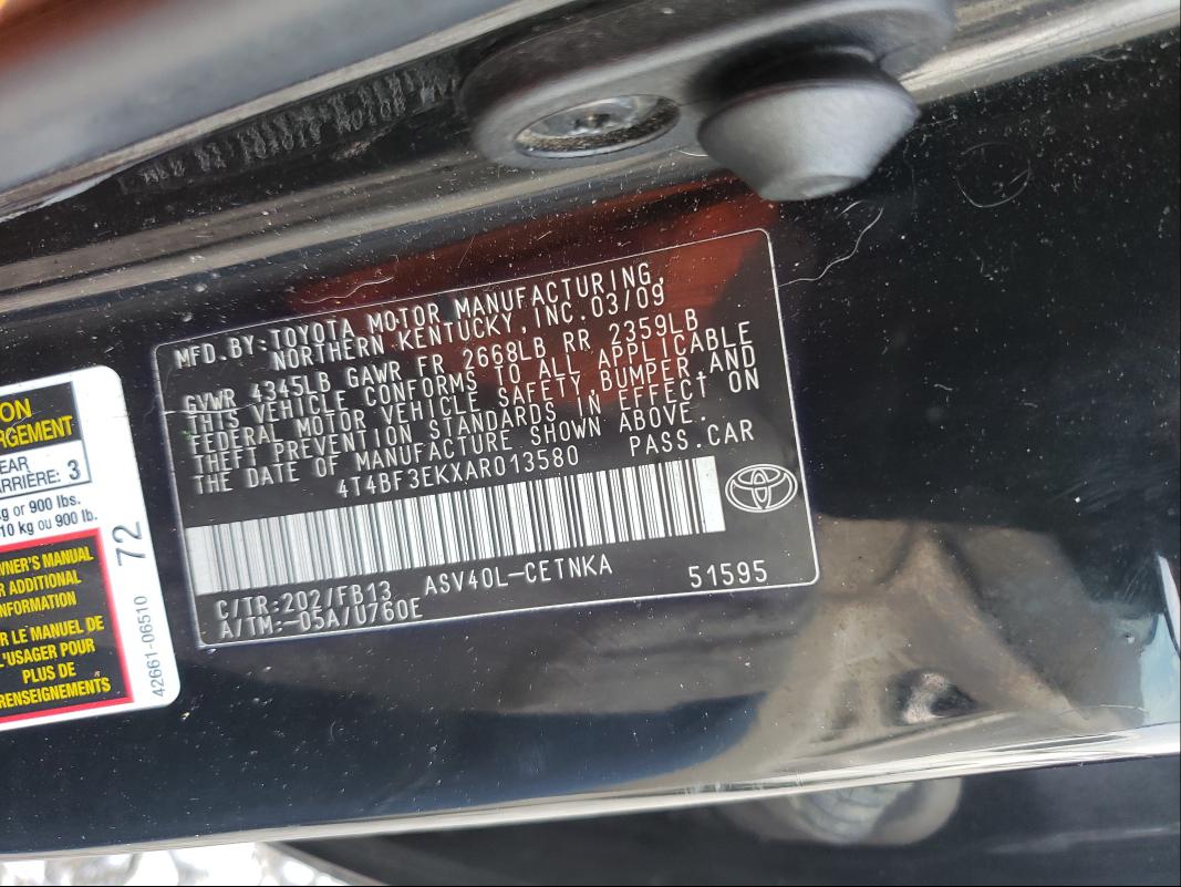 Photo 10 from auction – 2010 TOYOTA CAMRY BASE with VIN 4T4BF3EKXAR013580