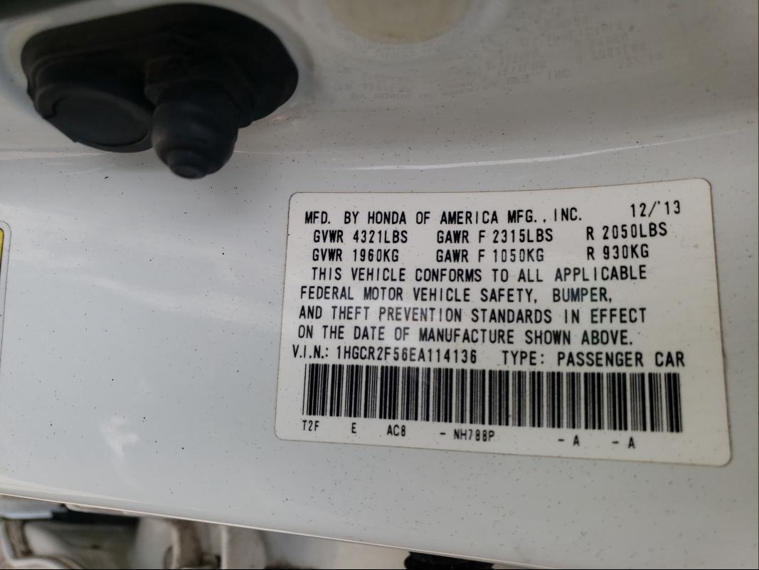 Photo 10 from auction – 2014 HONDA ACCORD SPO with VIN 1HGCR2F56EA114136