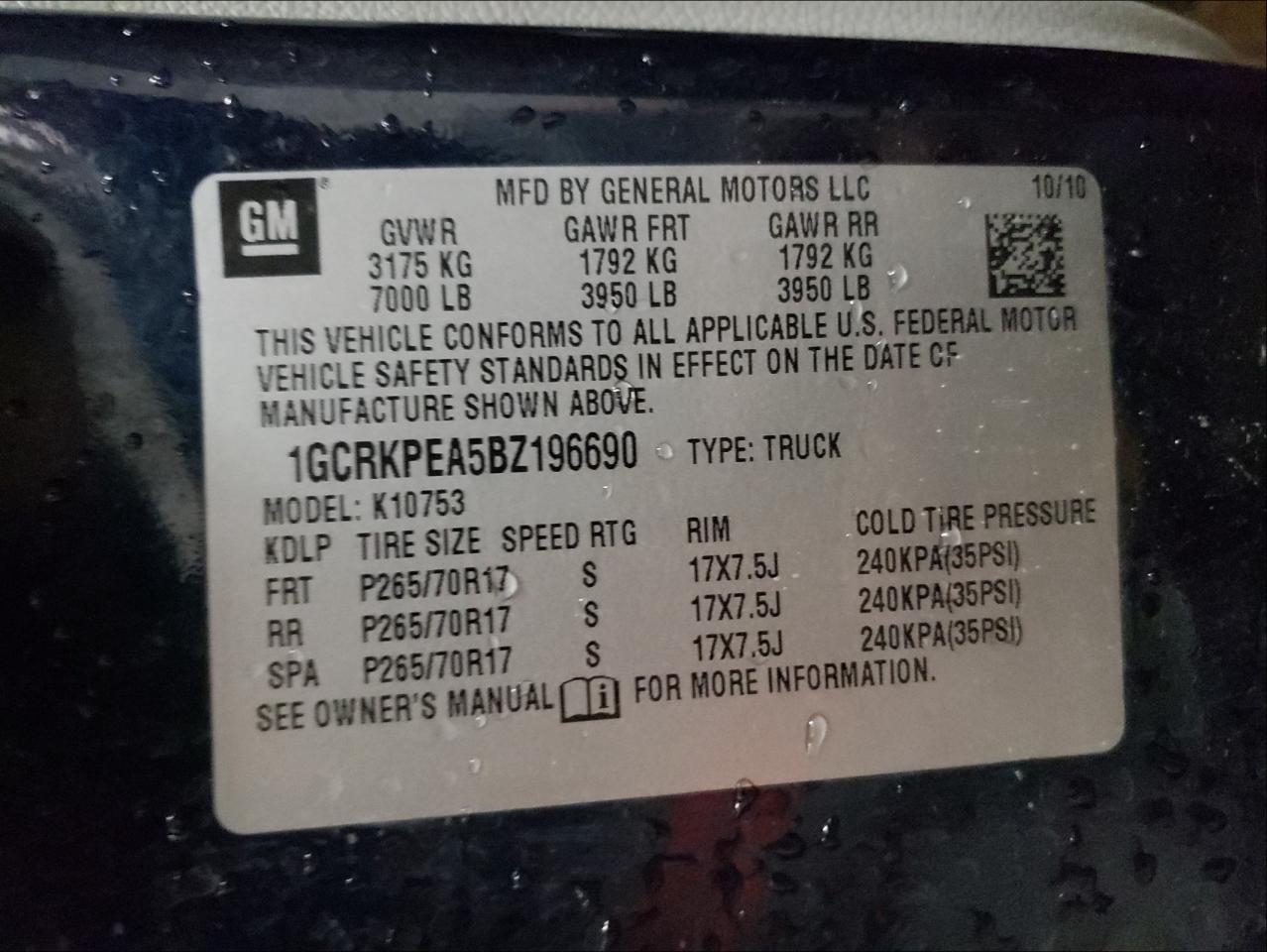 Photo 10 from auction – 2011 CHEVROLET SILVERADO with VIN 1GCRKPEA5BZ196690