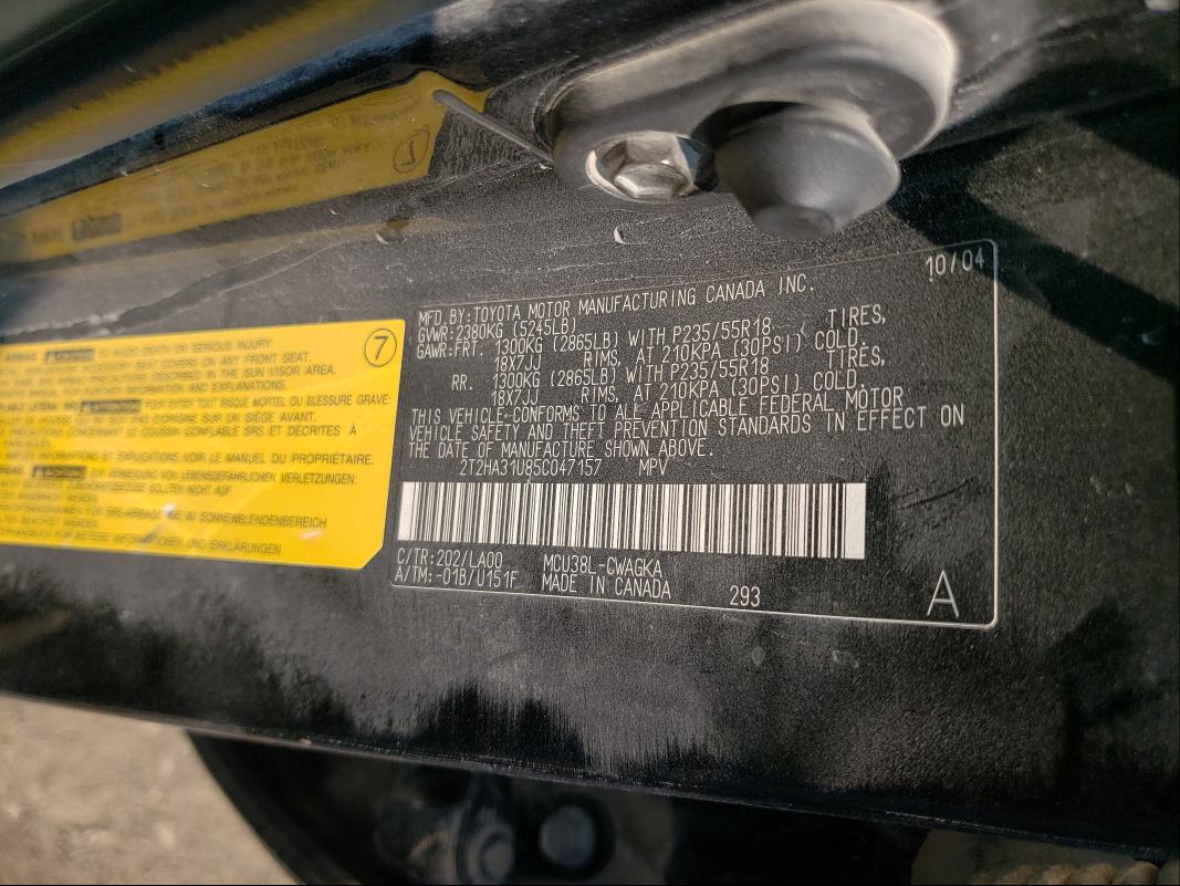 Photo 10 from auction – 2005 LEXUS RX 330 with VIN 2T2HA31U85C047157