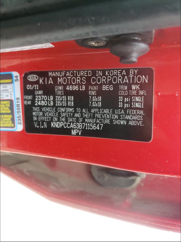 Photo 10 from auction – 2011 KIA SPORTAGE E with VIN KNDPCCA63B7115647