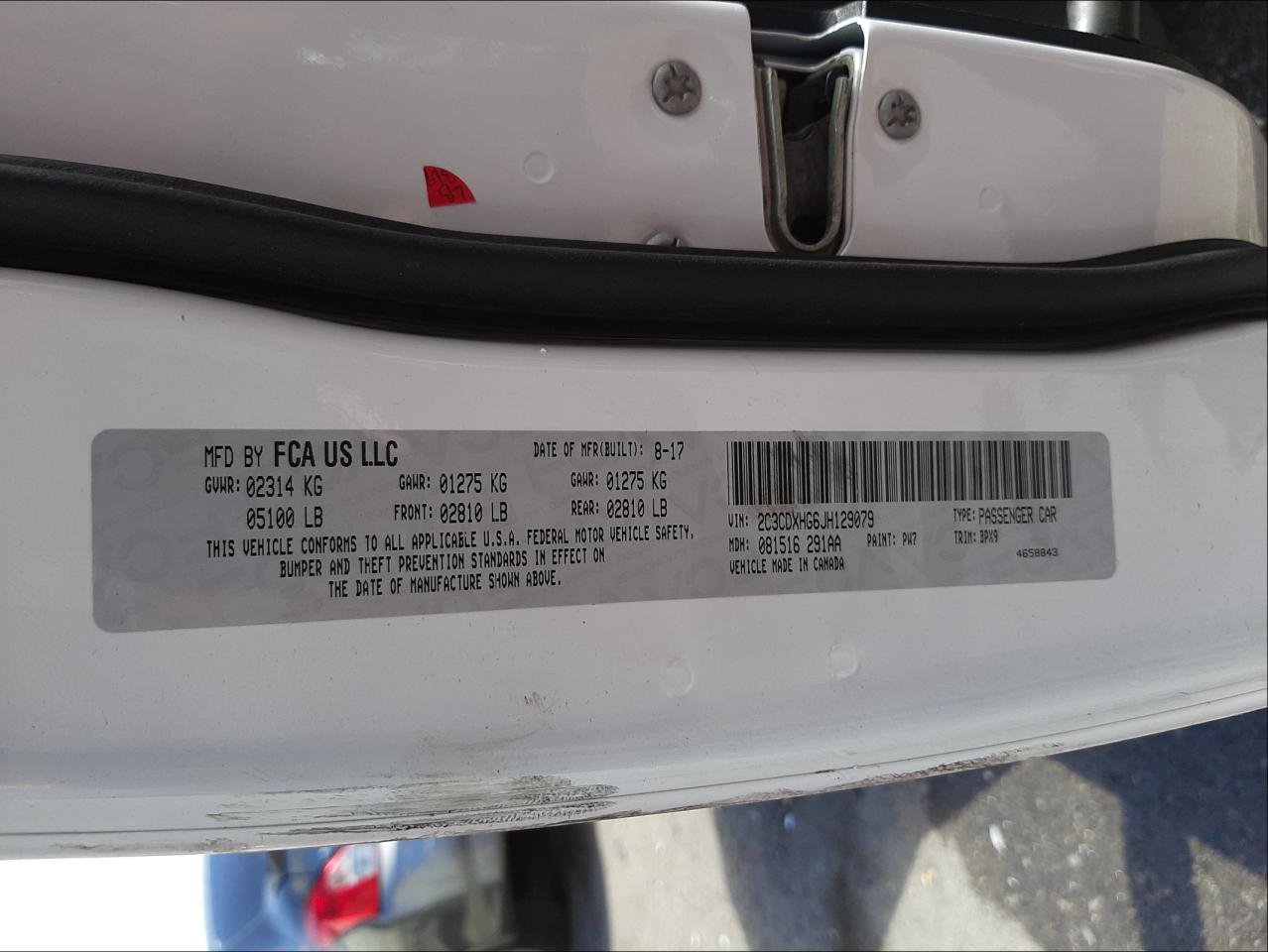 Photo 10 from auction – 2018 DODGE CHARGER SX with VIN 2C3CDXHG6JH129079