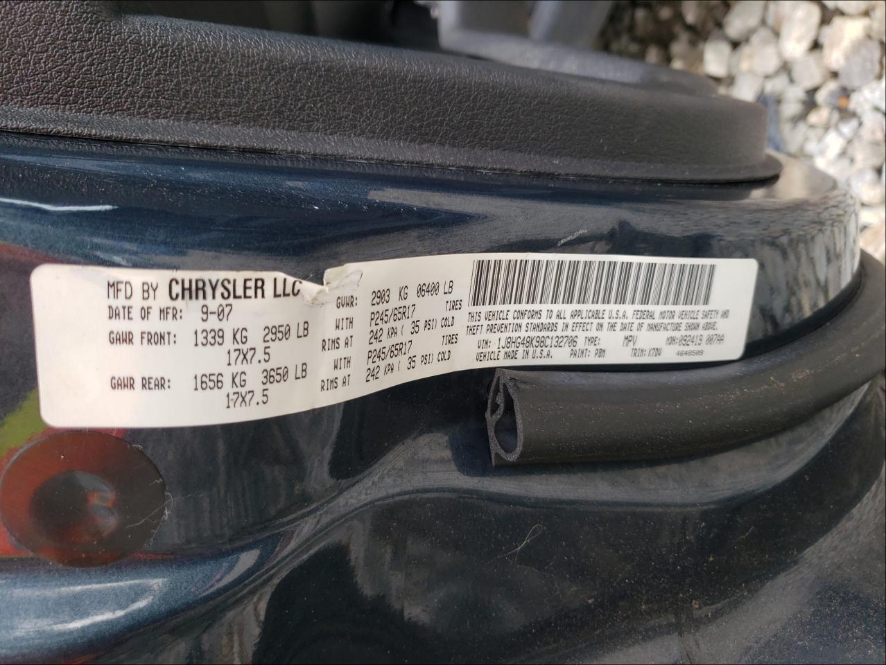 Photo 10 from auction – 2008 JEEP COMMANDER with VIN 1J8HG48K98C132706