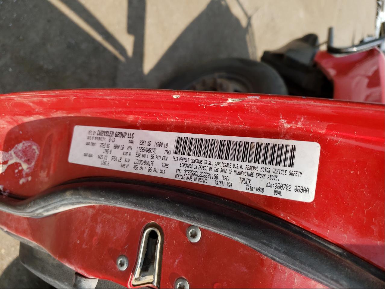 Photo 10 from auction – 2013 RAM 3500 ST with VIN 3C63RRGL3DG601158