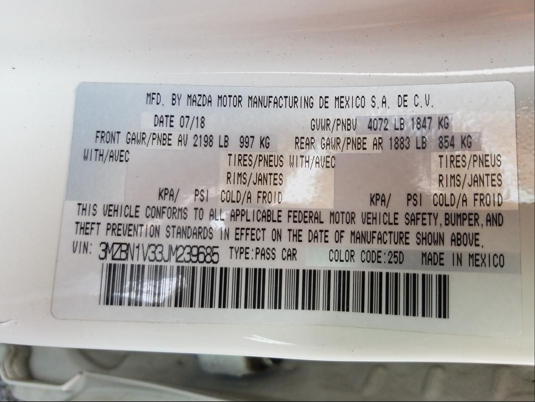 Photo 10 from auction – 2018 MAZDA 3 TOURING with VIN 3MZBN1V33JM239685